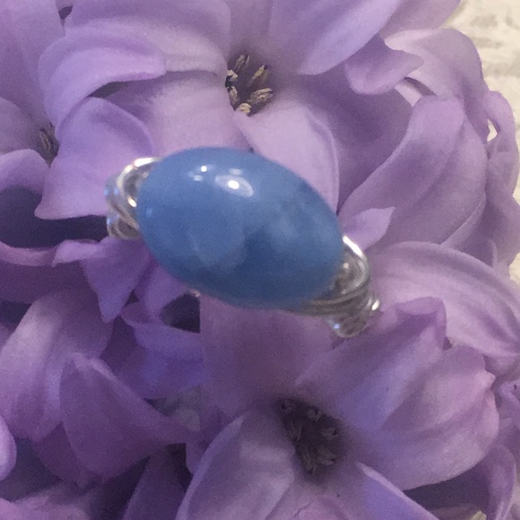 Blue Jade silver plated wire wrapped ring.💍 - Picture 2 of 8
